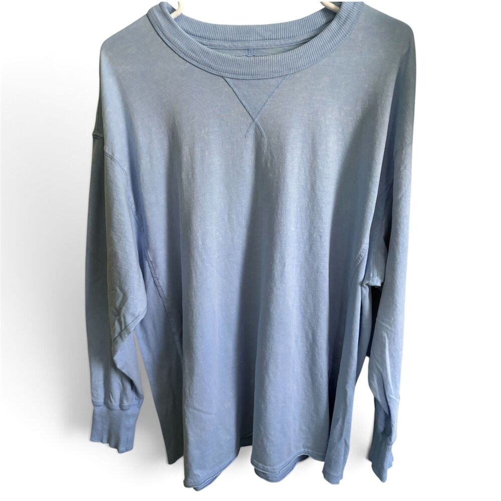 Aerie Blue Mineral Wash Oversized Long Sleeve V-Insert Tunic Top L
